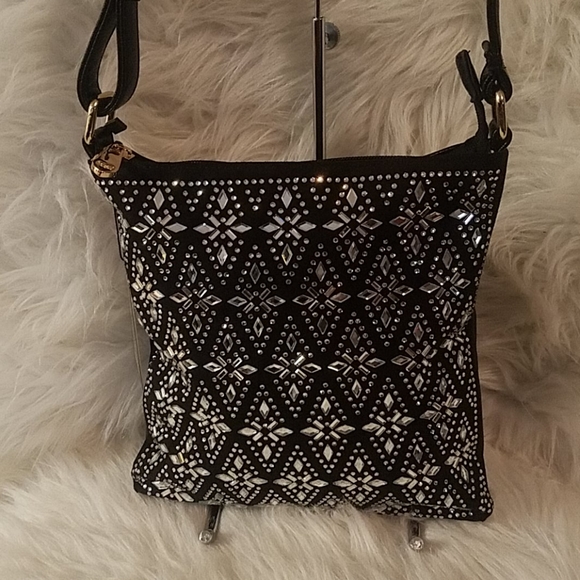BLACK DAZZLING RHINESTONE PATTERN CROSSBODY SLING - Picture 1 of 7